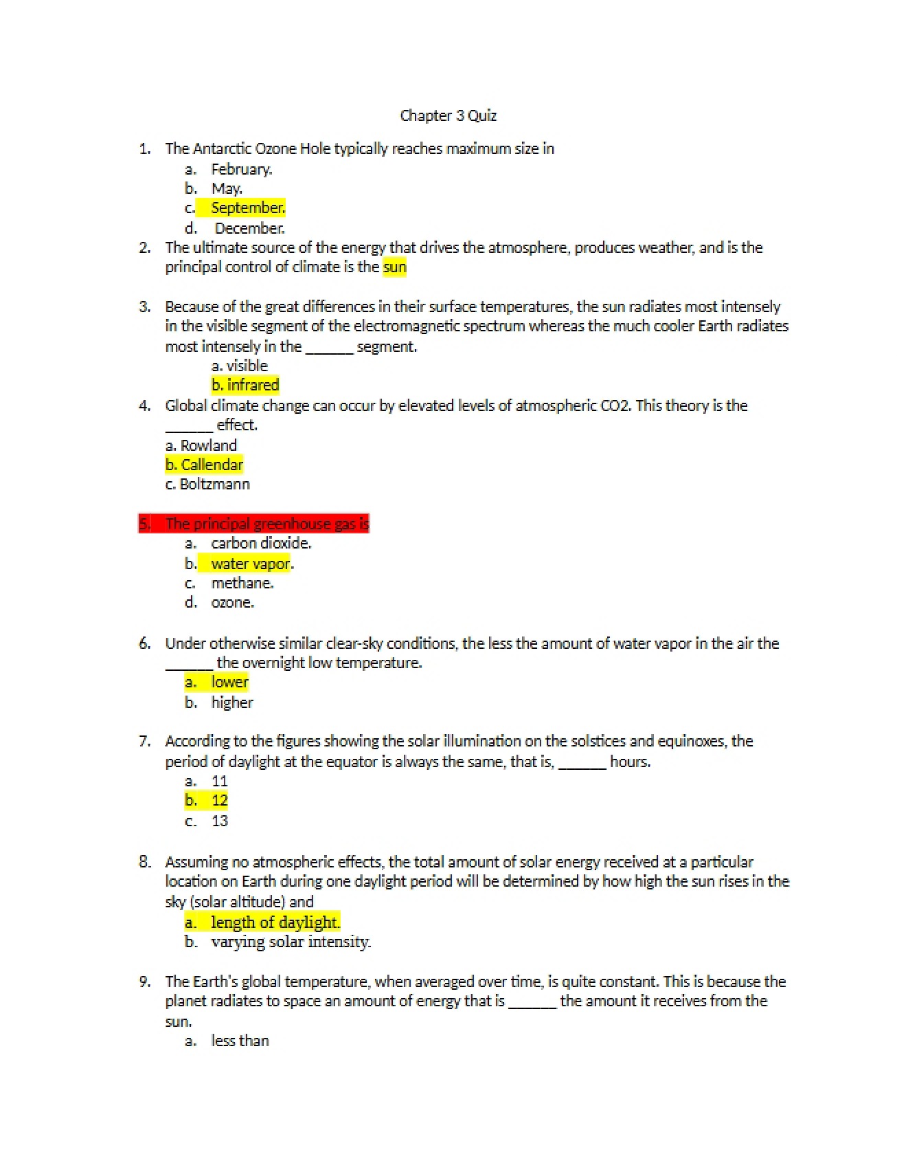 Third Chapter Quiz for Tropical Meteorology