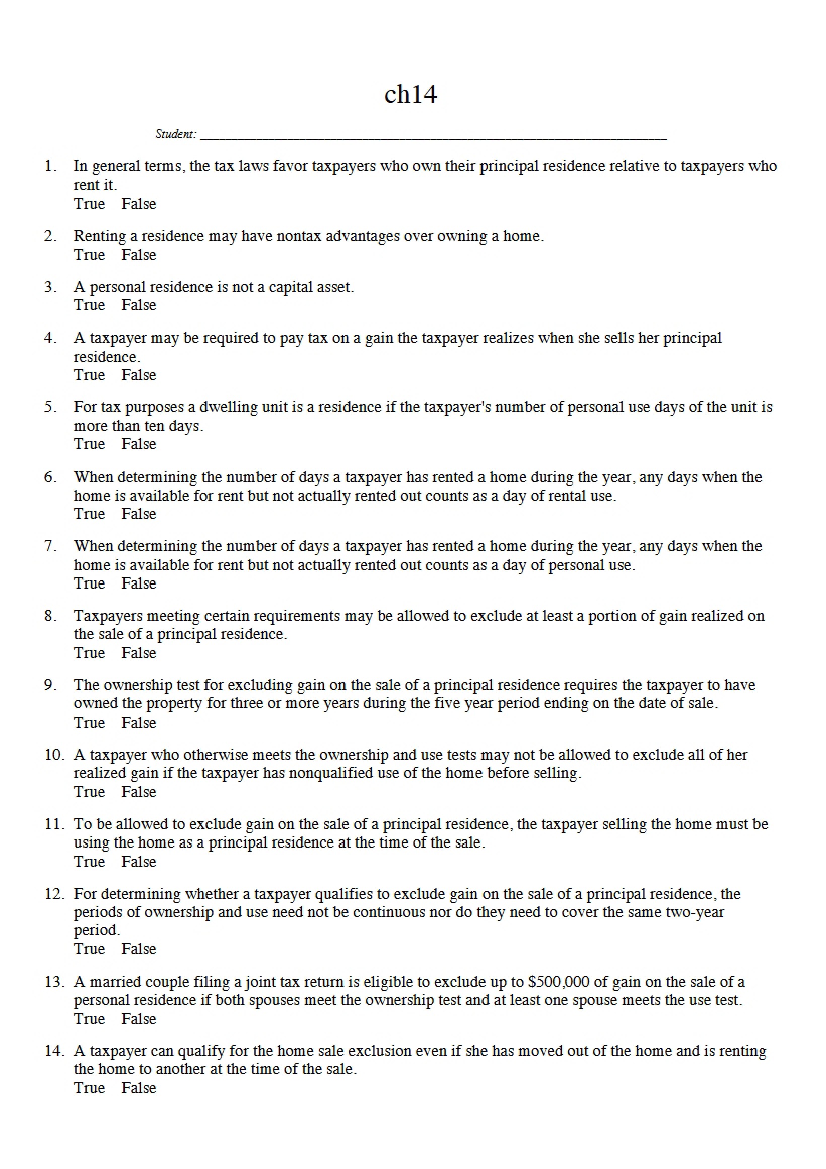 Taxation Practice Exam