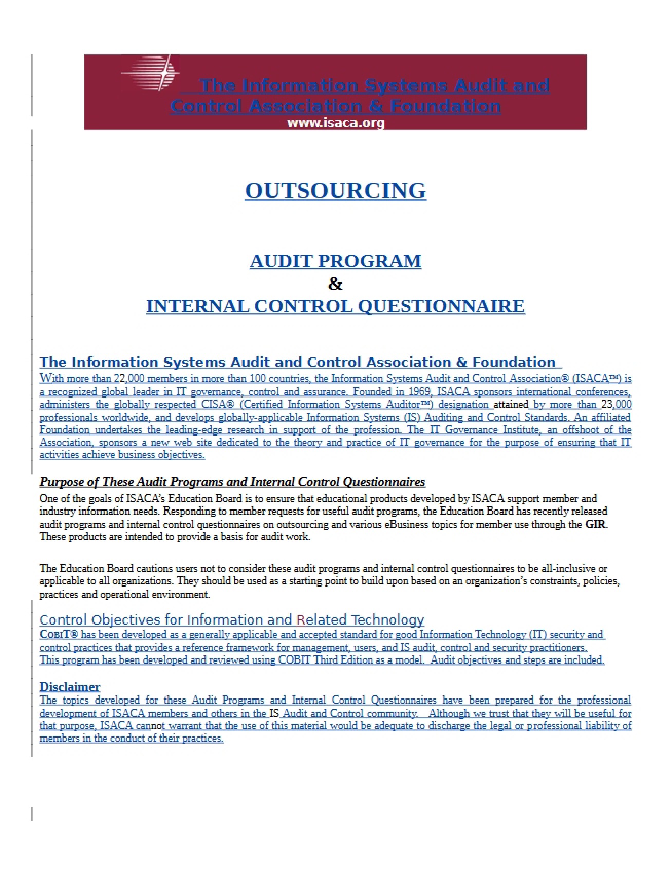 Outsourcing the Audit Program
