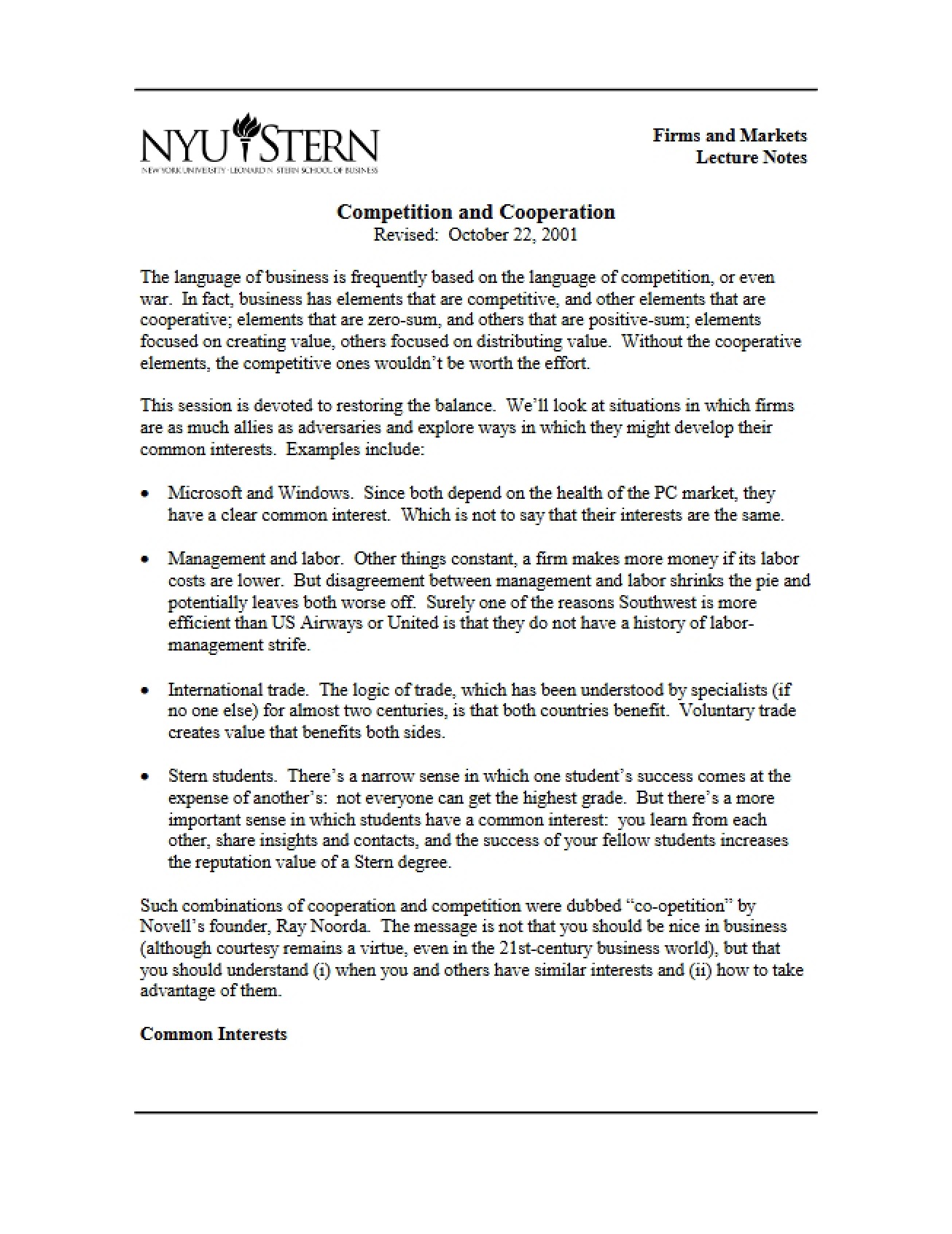 Cooperation and Competition Dynamics