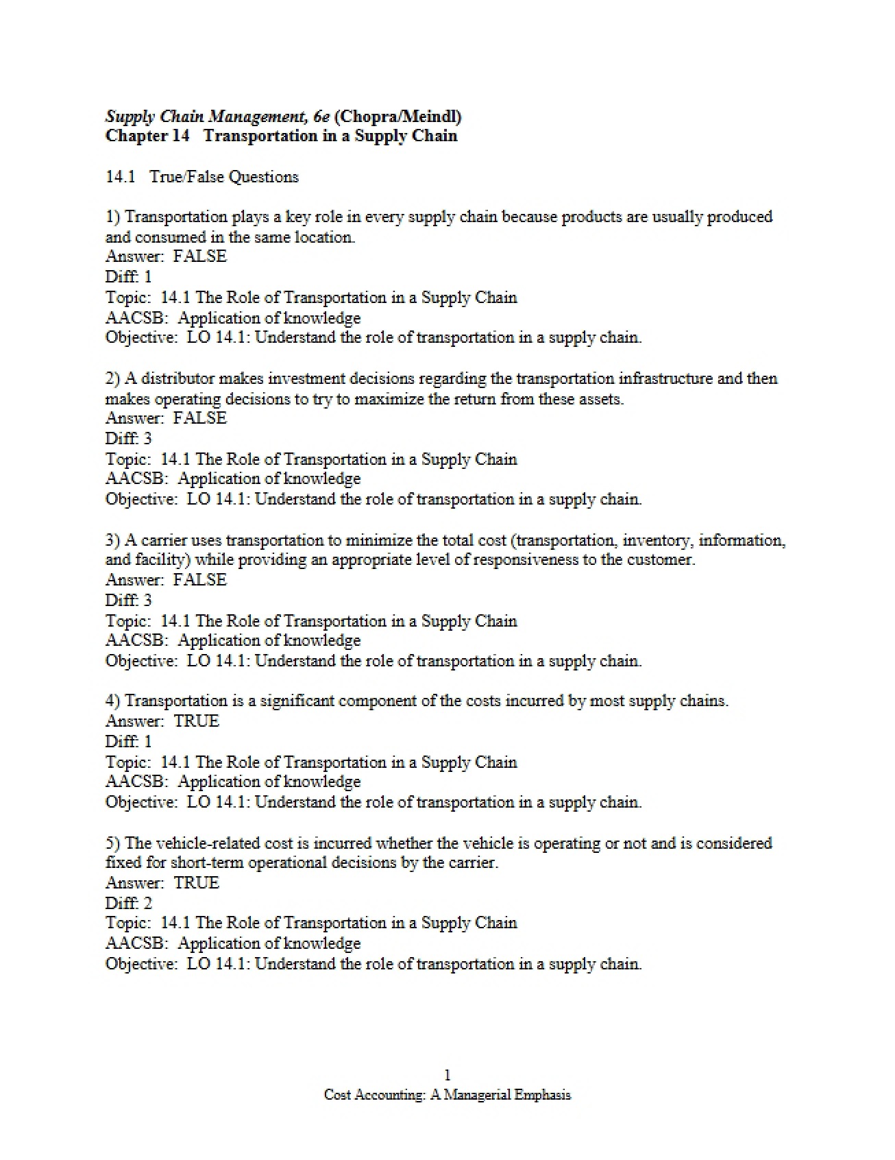 Chapter 14 Transport Logistics in Supply Chains