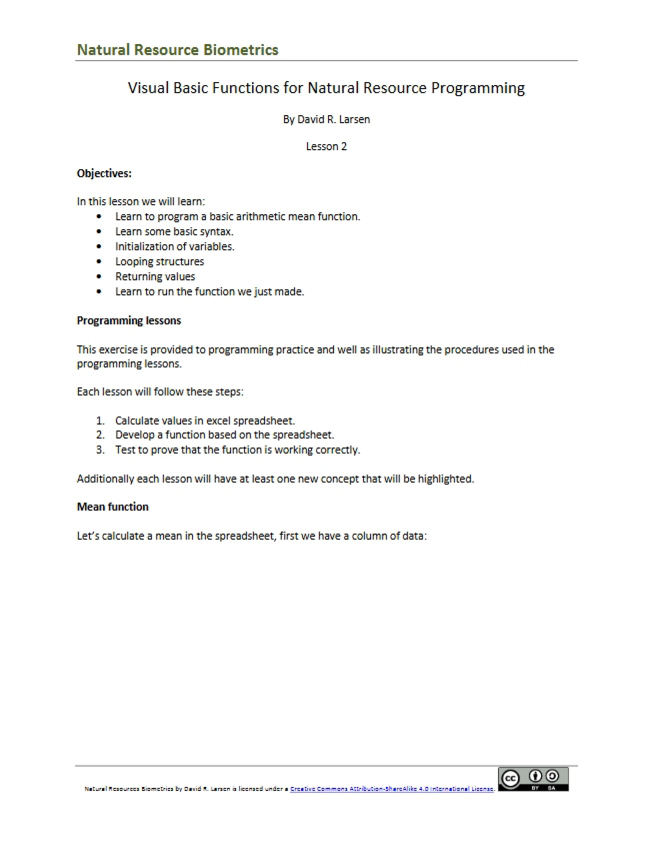Natural Resource Programming Visual Basic Functions