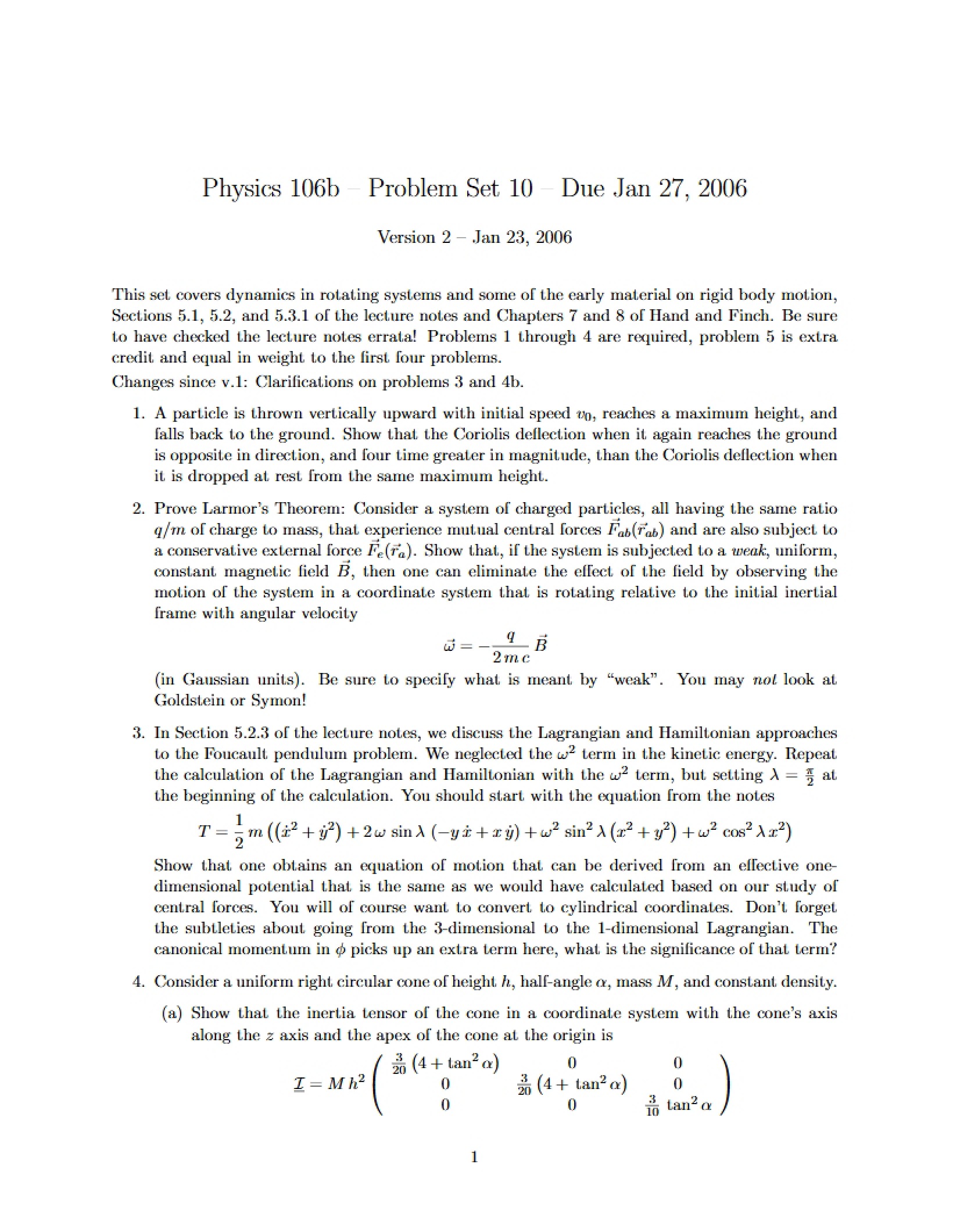 Tenth Problem Set