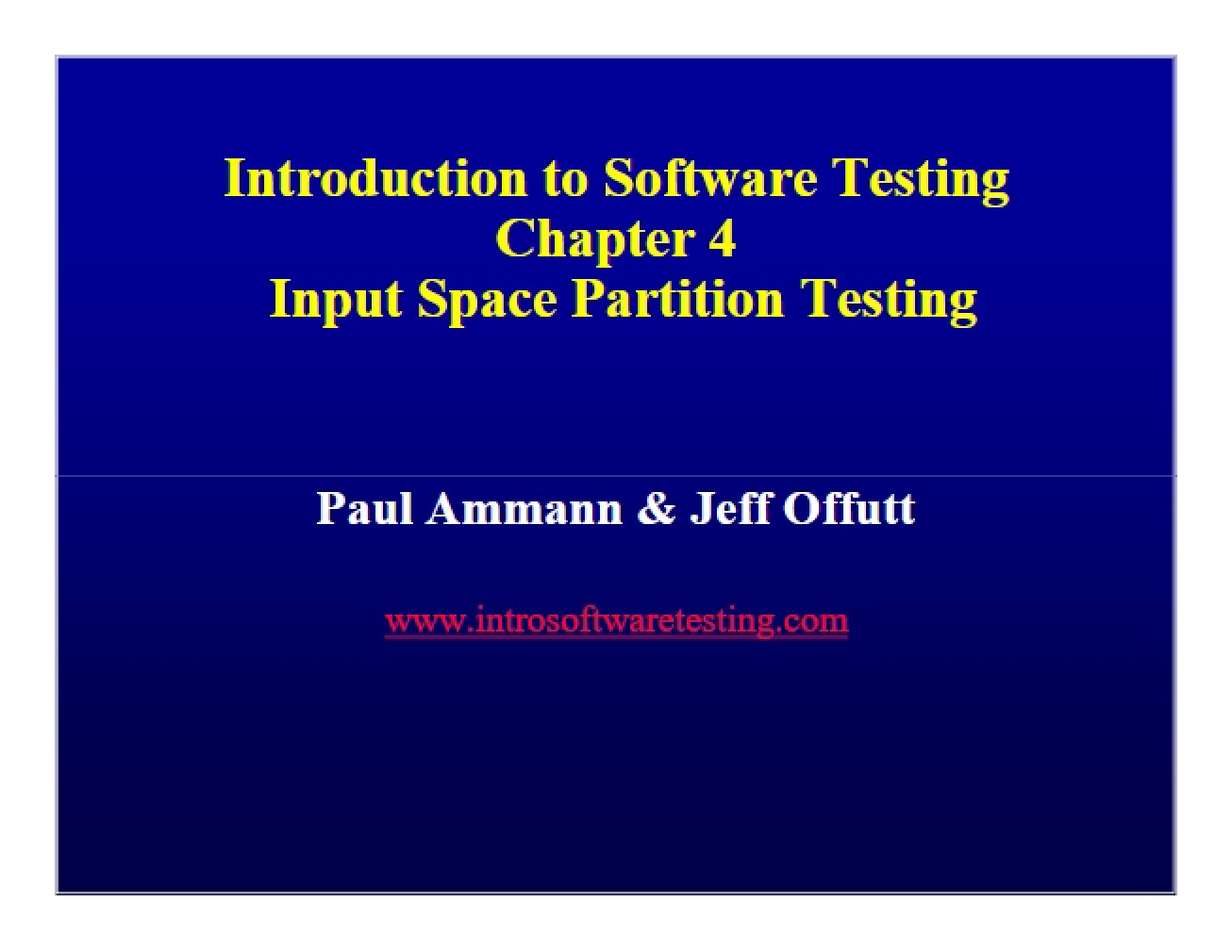Input Space Coverage (Ch 4)