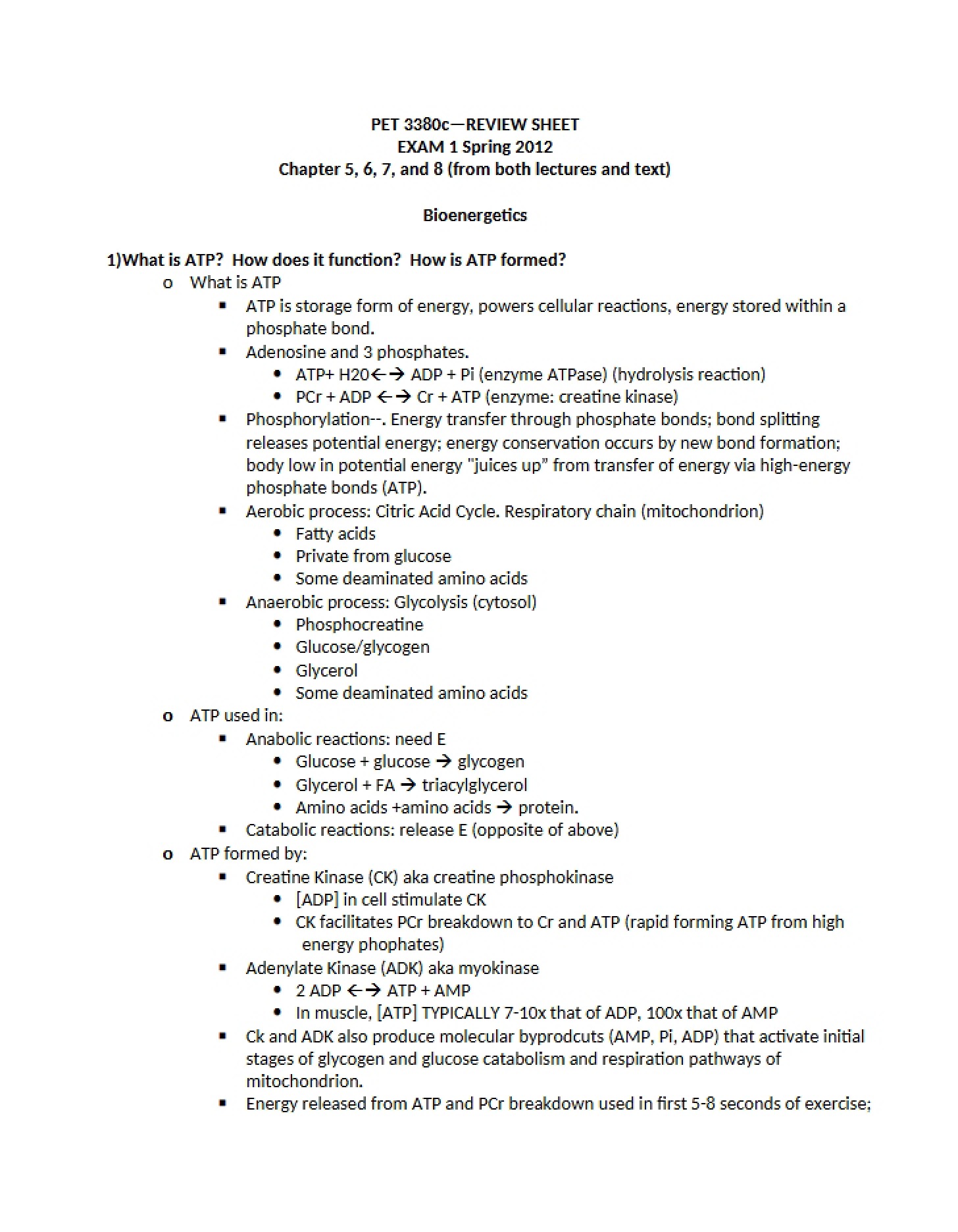 Bioenergetics Overview