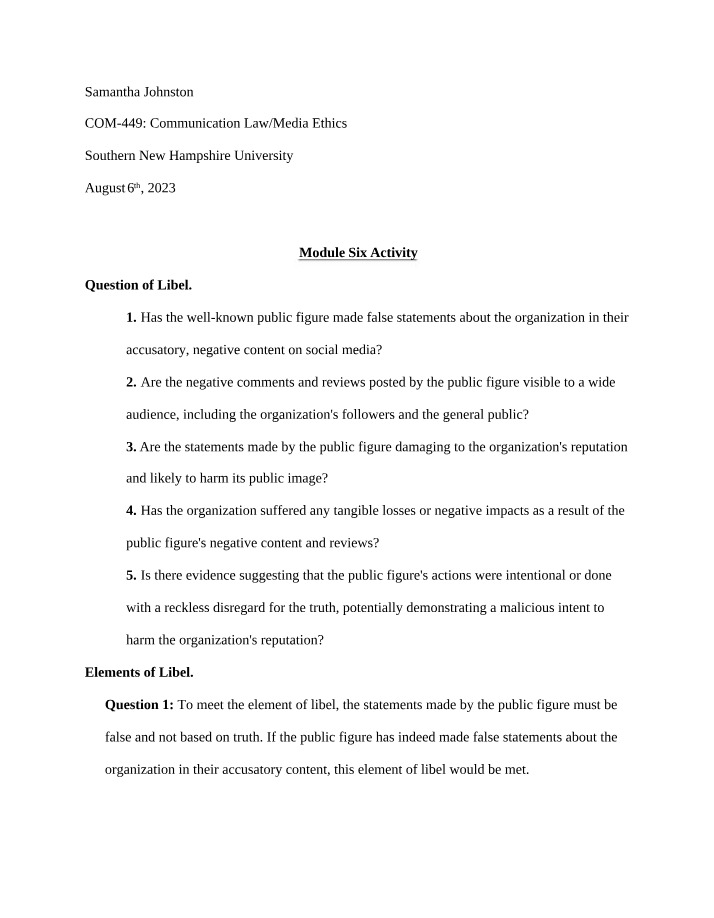 Activity for Module Six