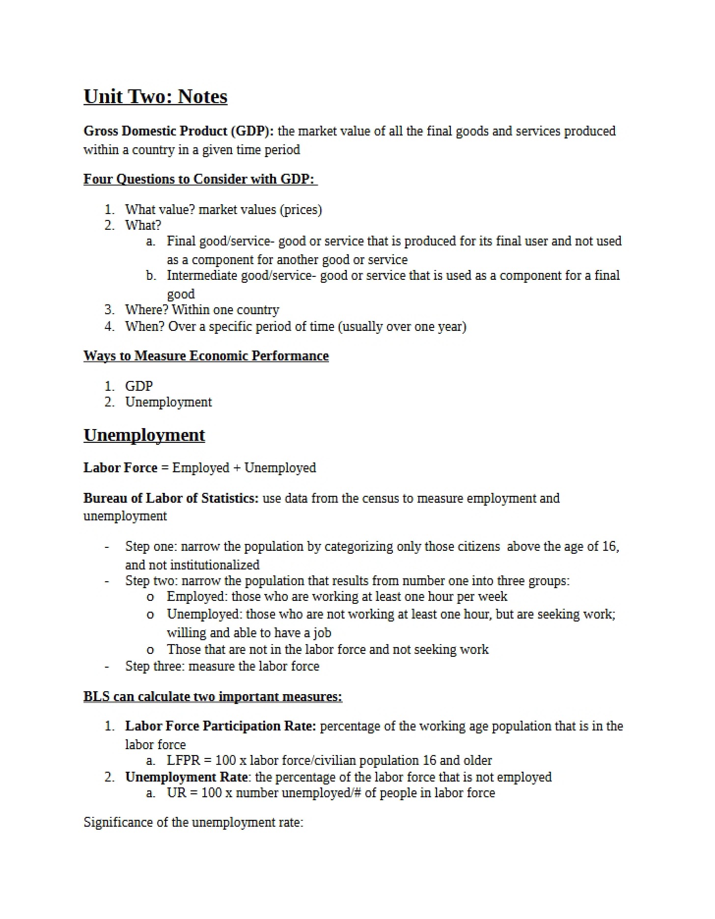 Notes for Unit Two