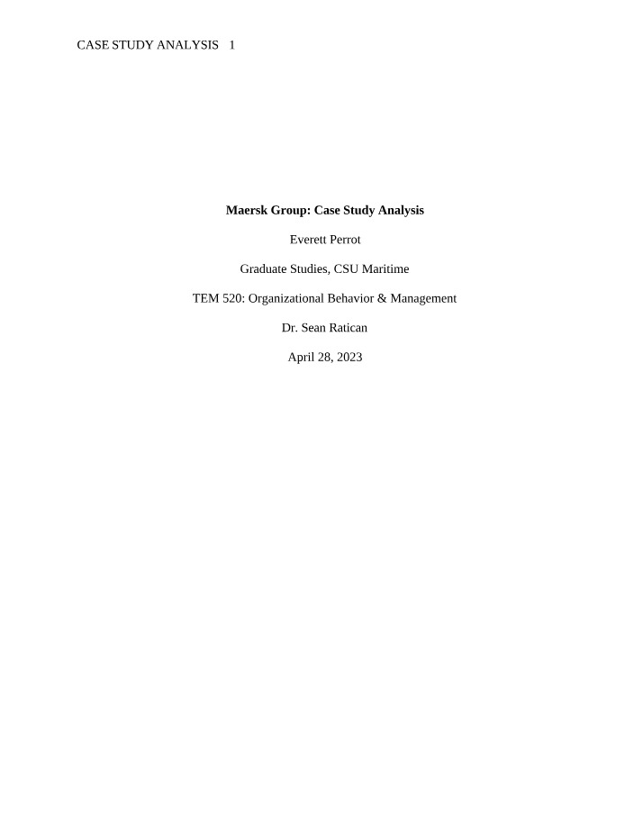 Case Study Analysis of the Maersk Group
