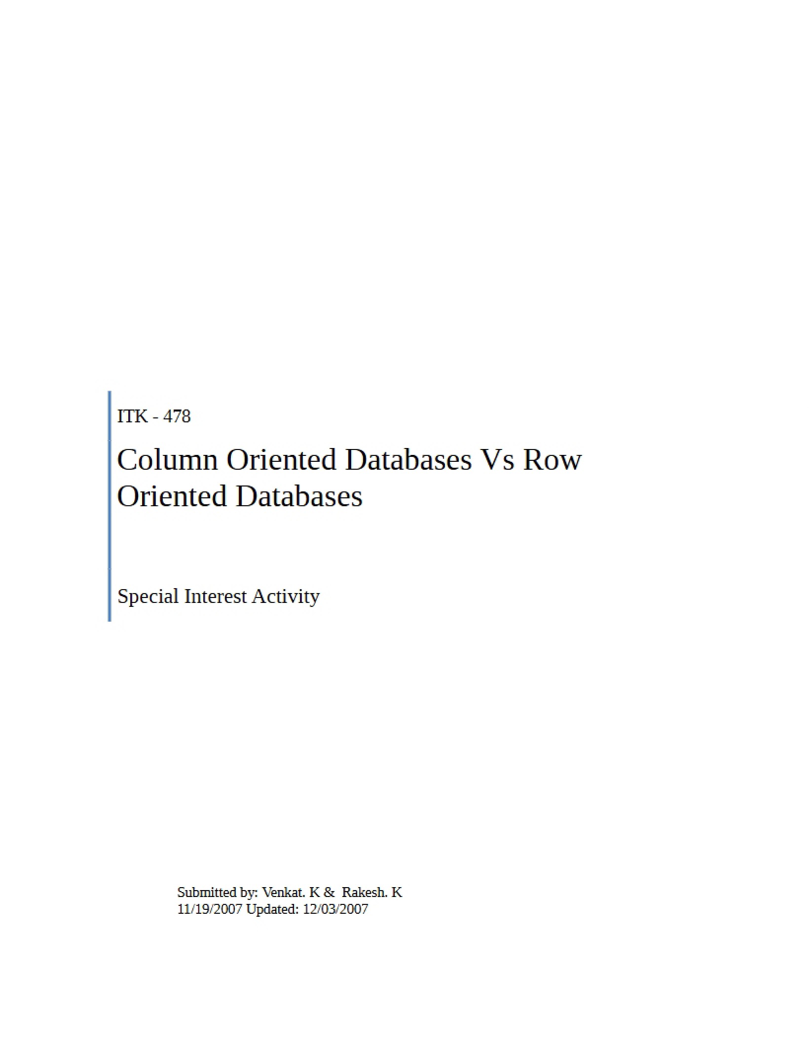 Comparison Column and Row Oriented Databases