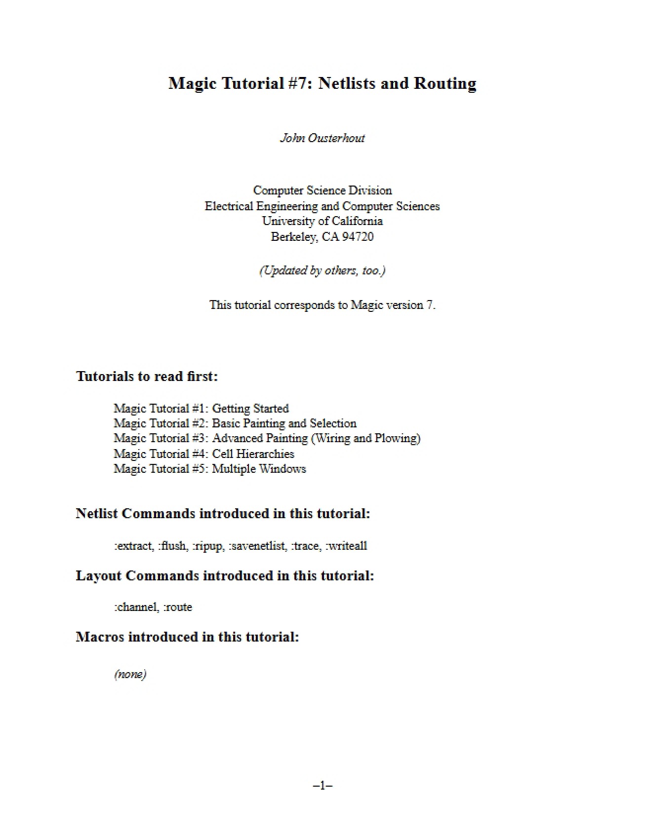 Lecture Notes I