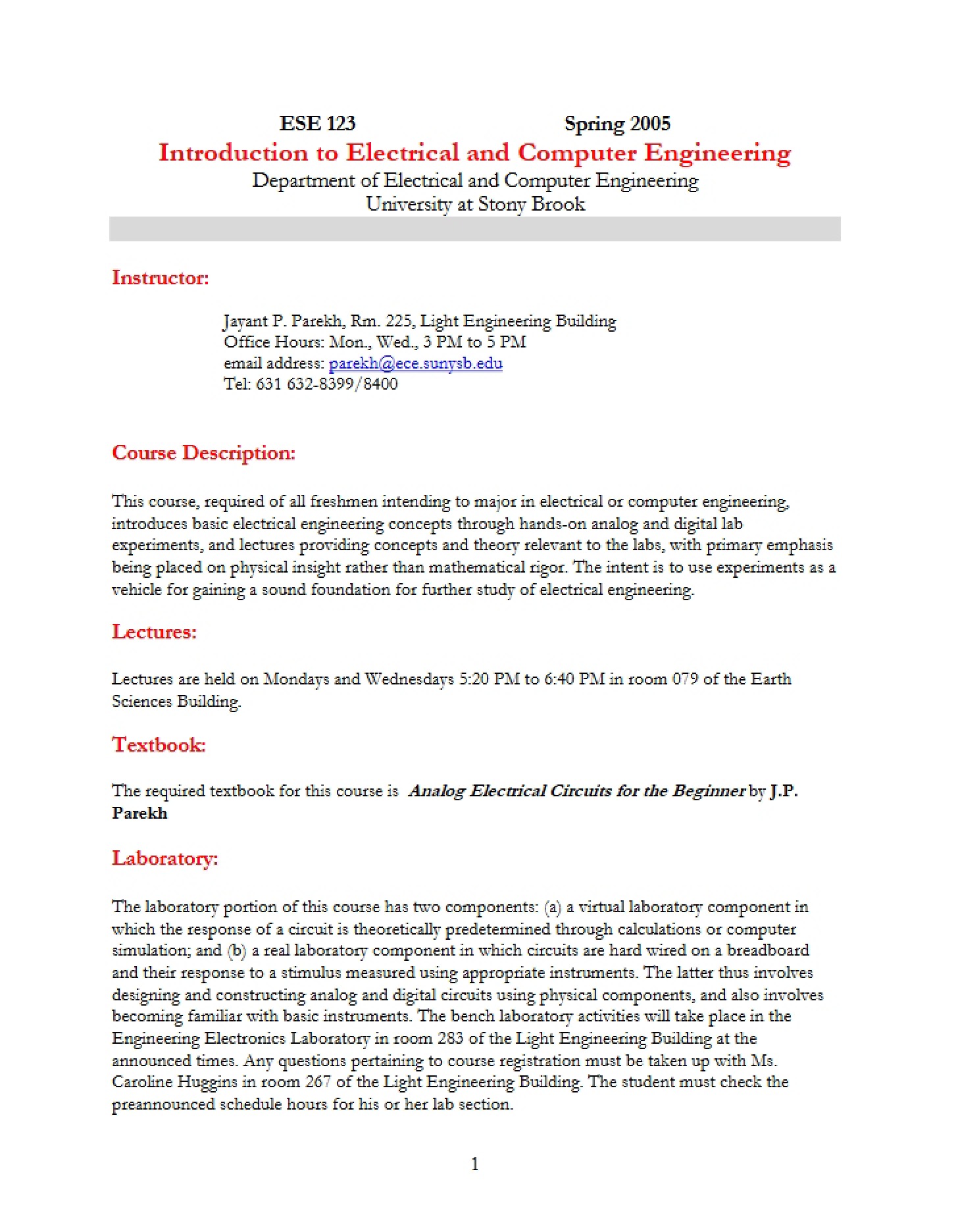Syllabus for ESE 123