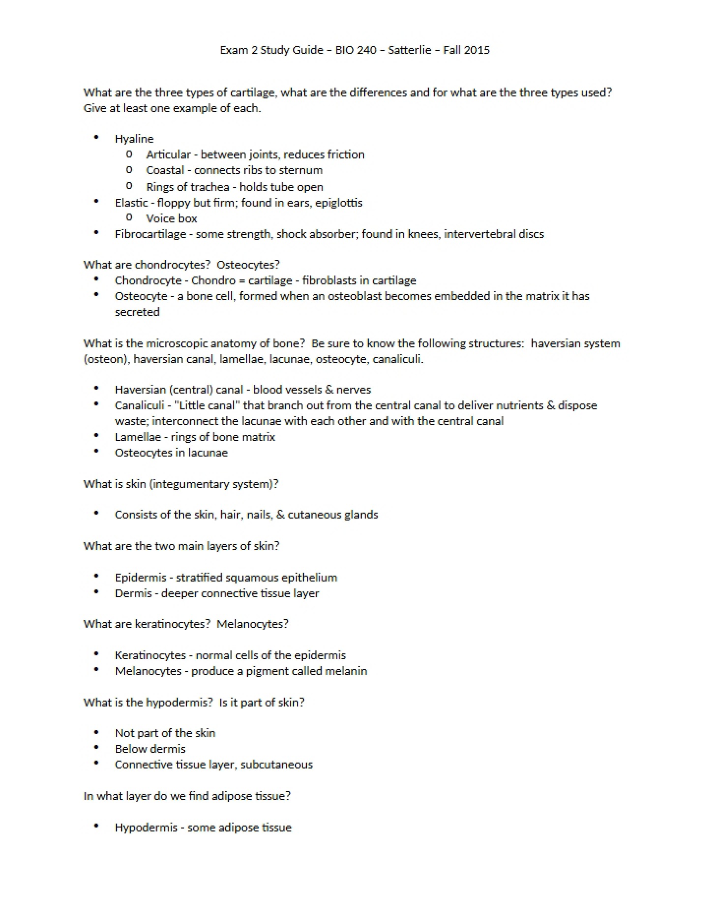 Study Guide Exam 2