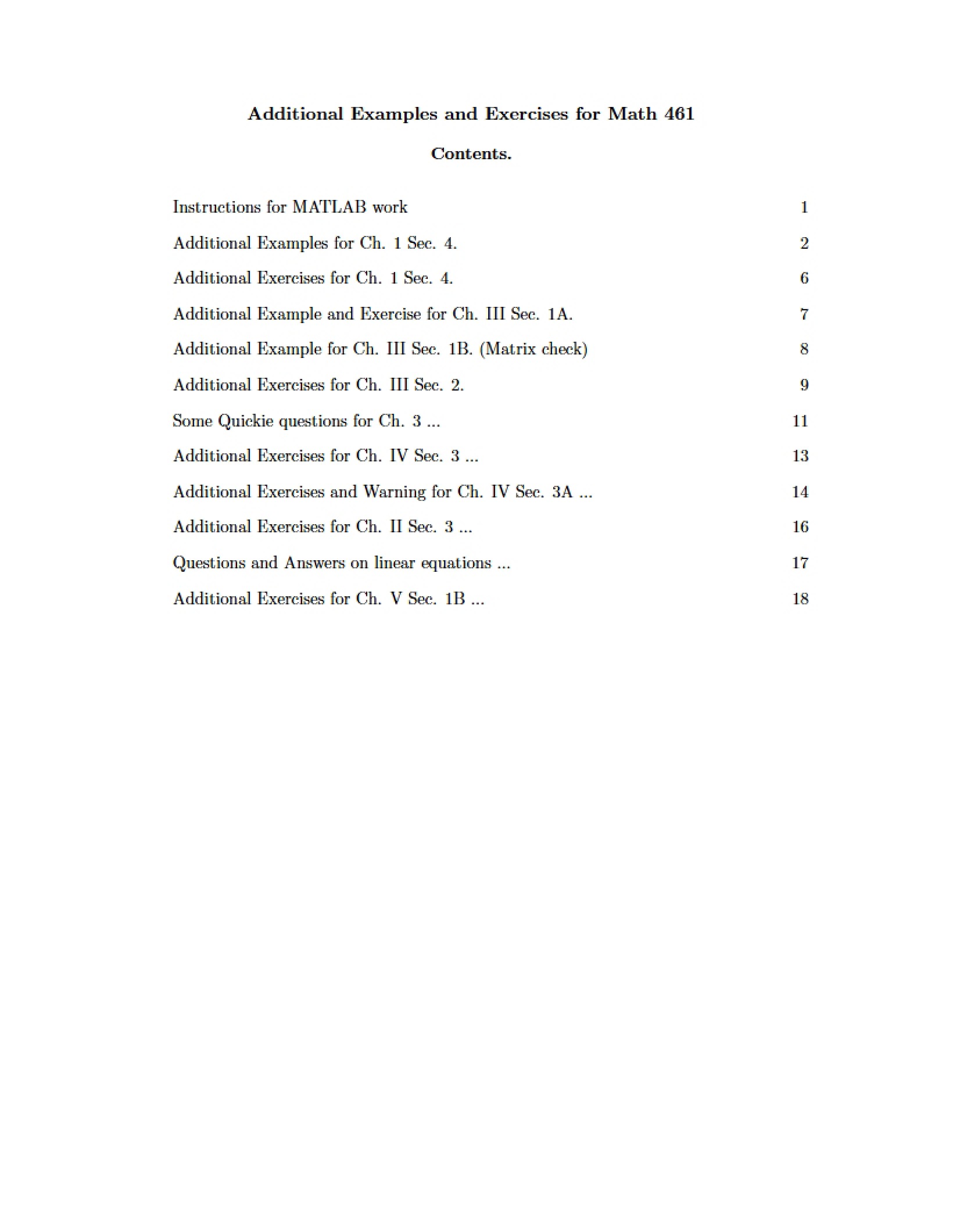 Math 461 Additional Exercises and Examples