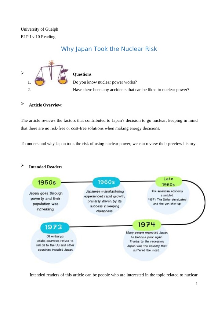 Why Japan Took the Nuclear Risk - Seminar Reading