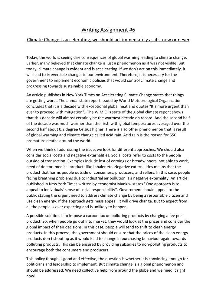 Writing Assignment 6 - Climate Change Action