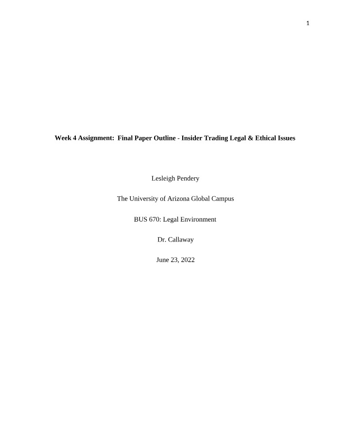 Insider Trading - Ethical and Legal Issues Assignment Outline