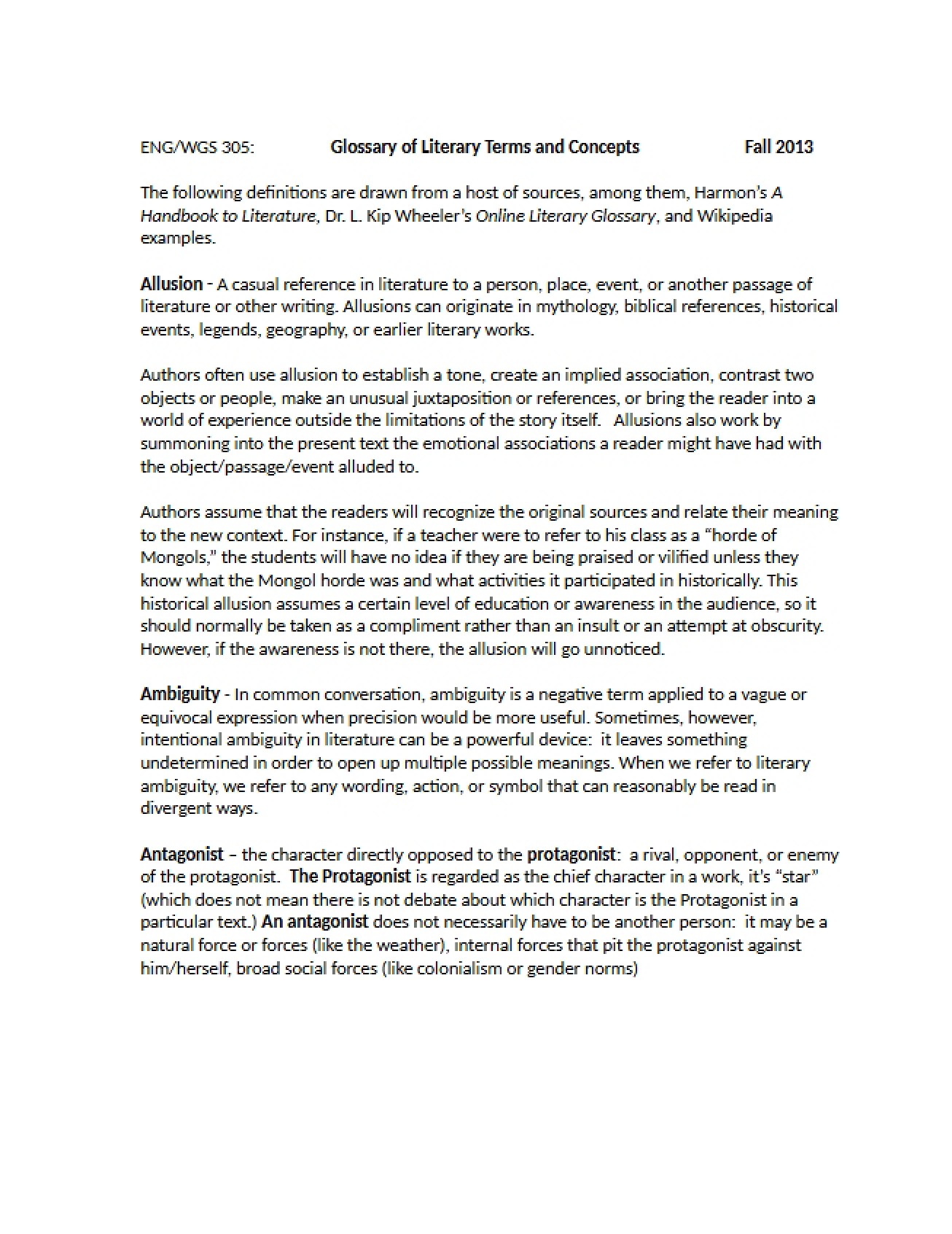 Fall 2013 Literary Terms Review