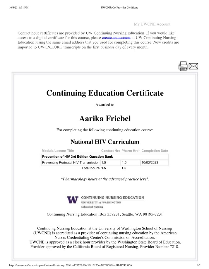 Certificate of Continuing Education