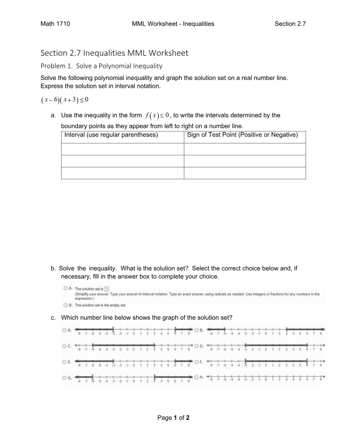 Math 1710 Inequalities Worksheet