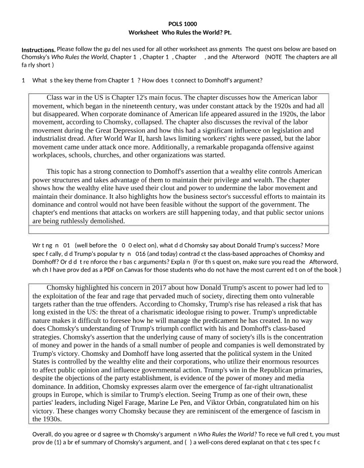 Worksheet - Who Rules the World, Part 2