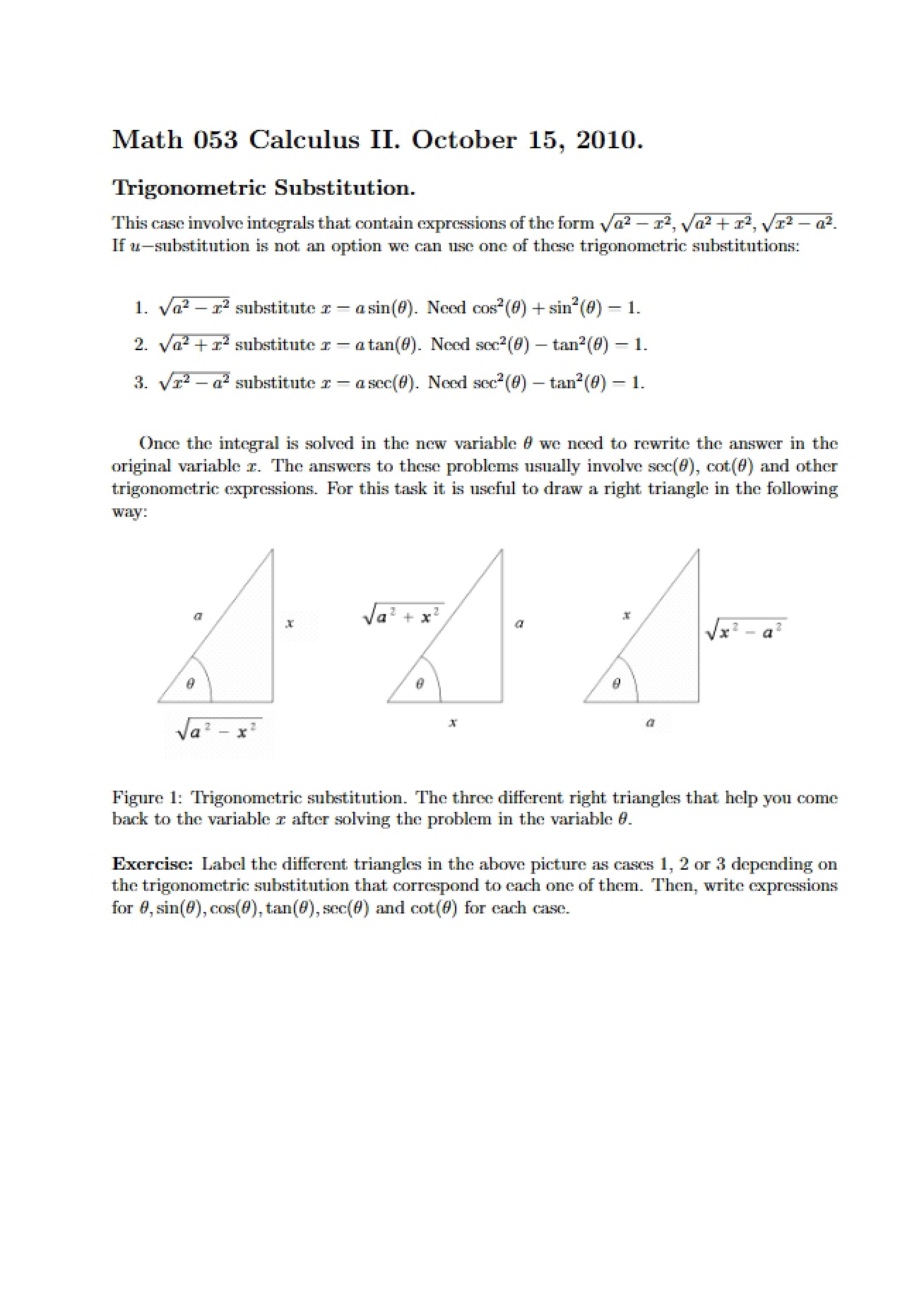 Substitution using Trigonometry