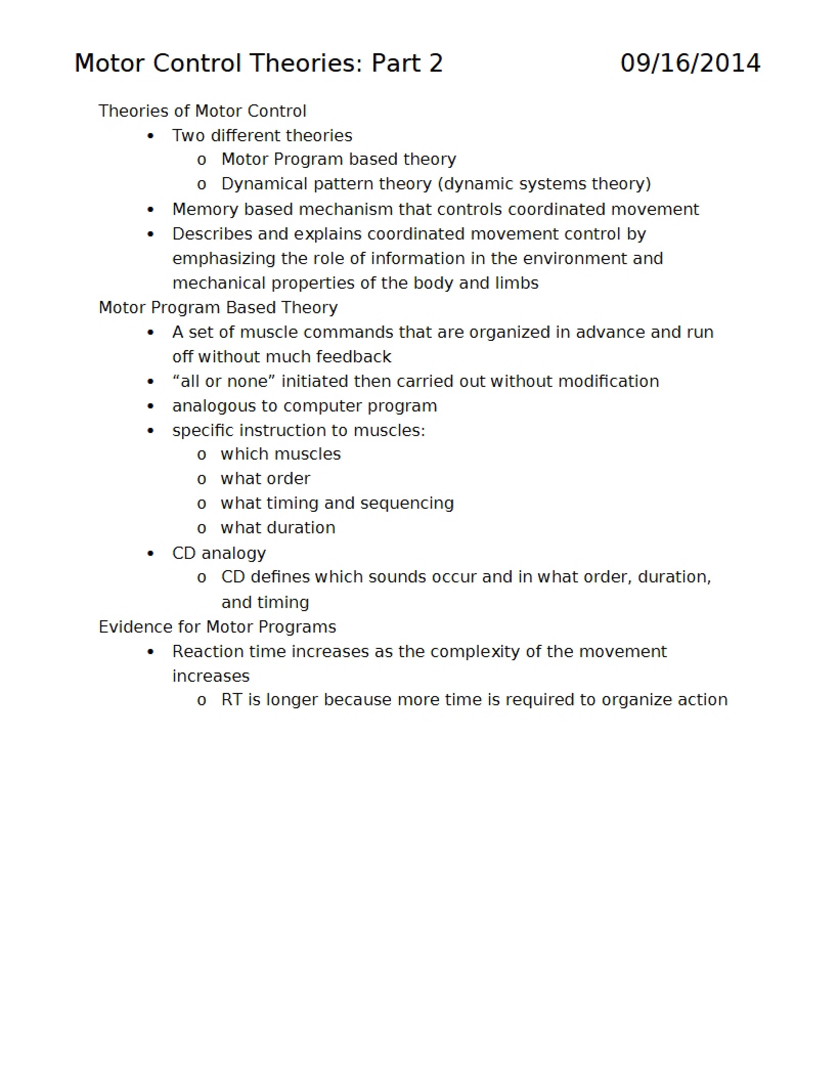 Theories of Motor Control Part 2