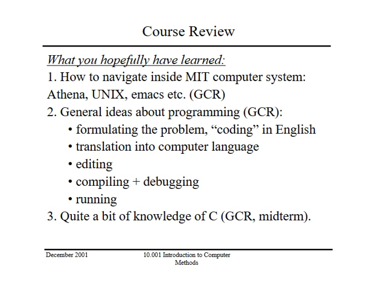 Review of Course Material