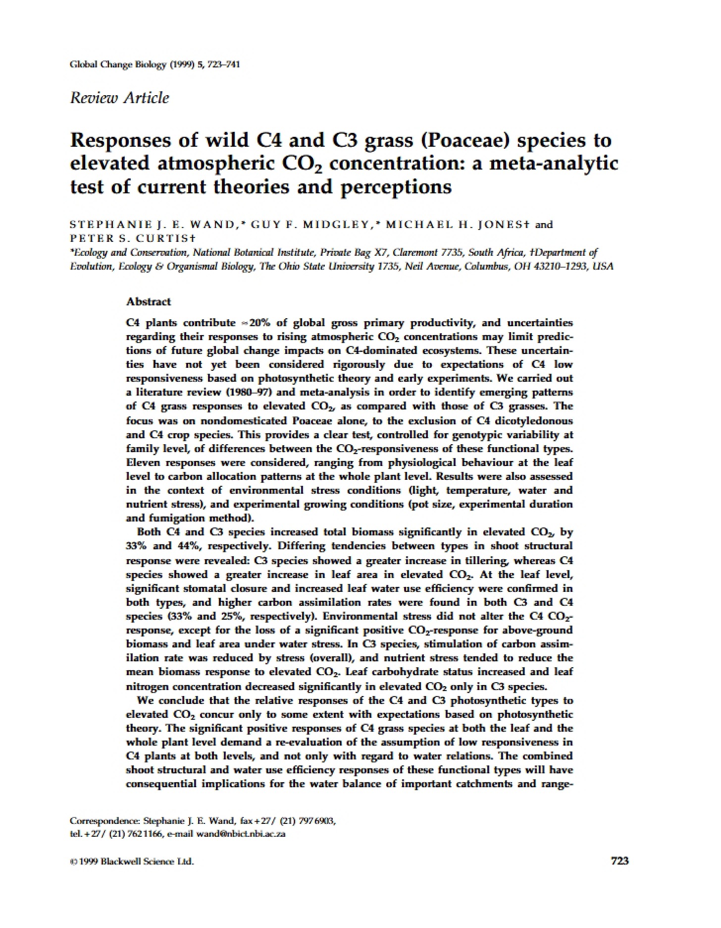 Wild C3 and C4 Grass Responses