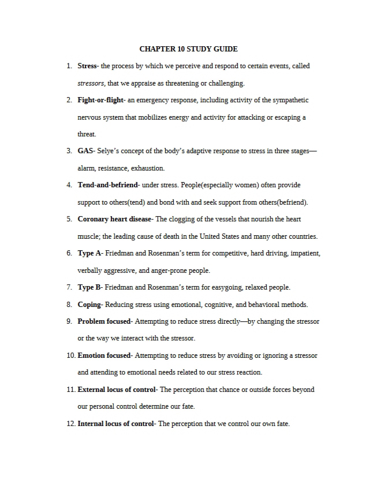 Study Guide for Chapter 10 of General Psychology