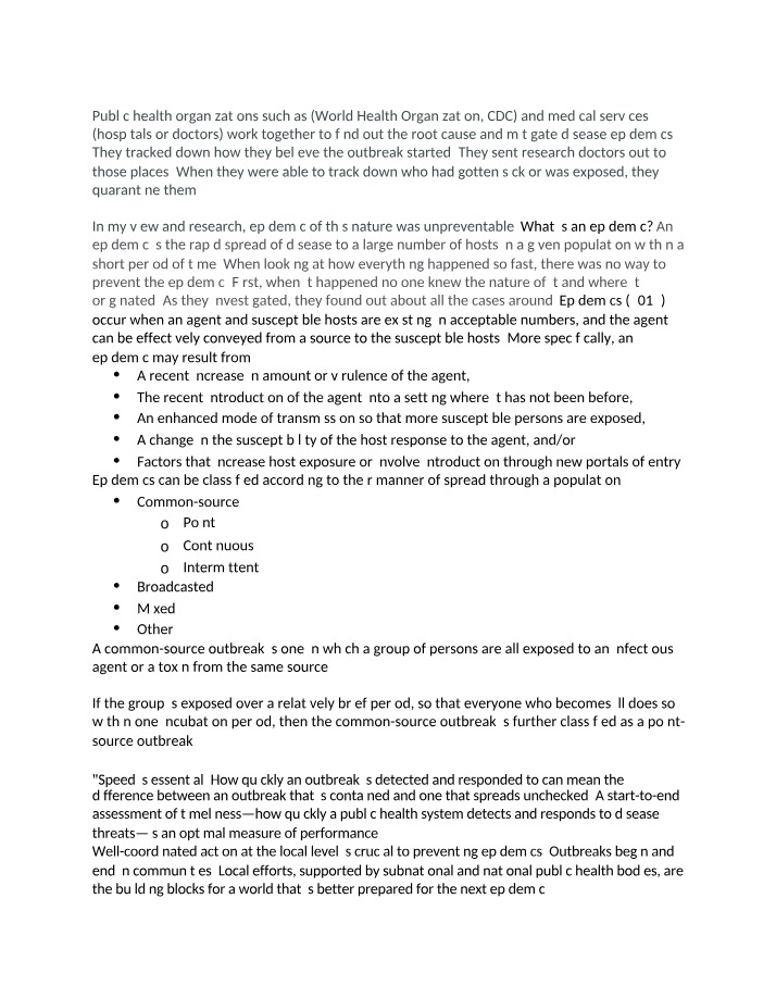 Causes and Prevention of Epidemics - Insights