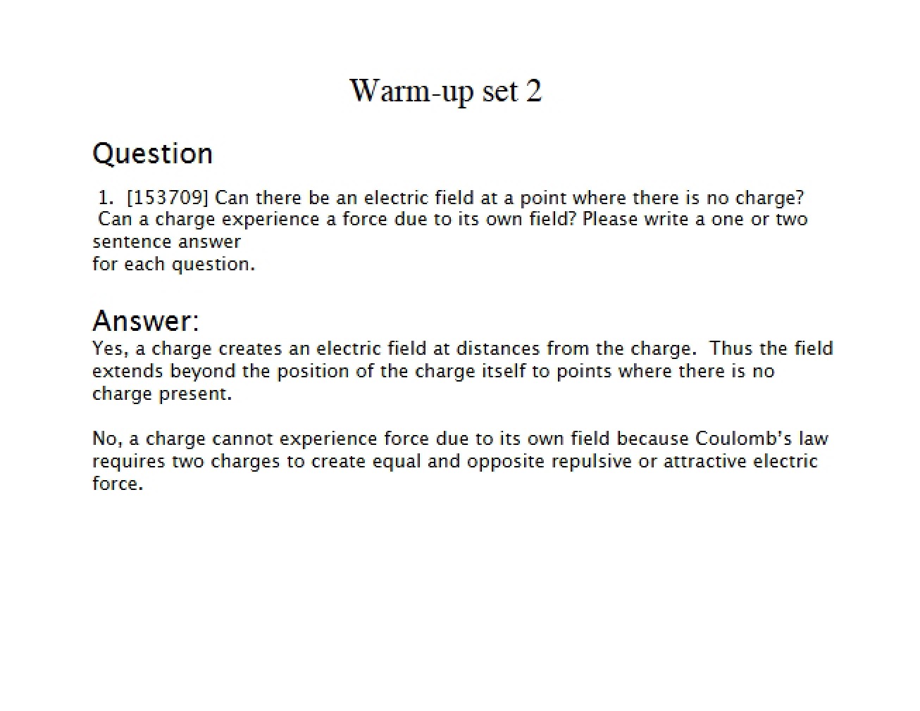 Warm-Up Set - Classical and Modern Physics II