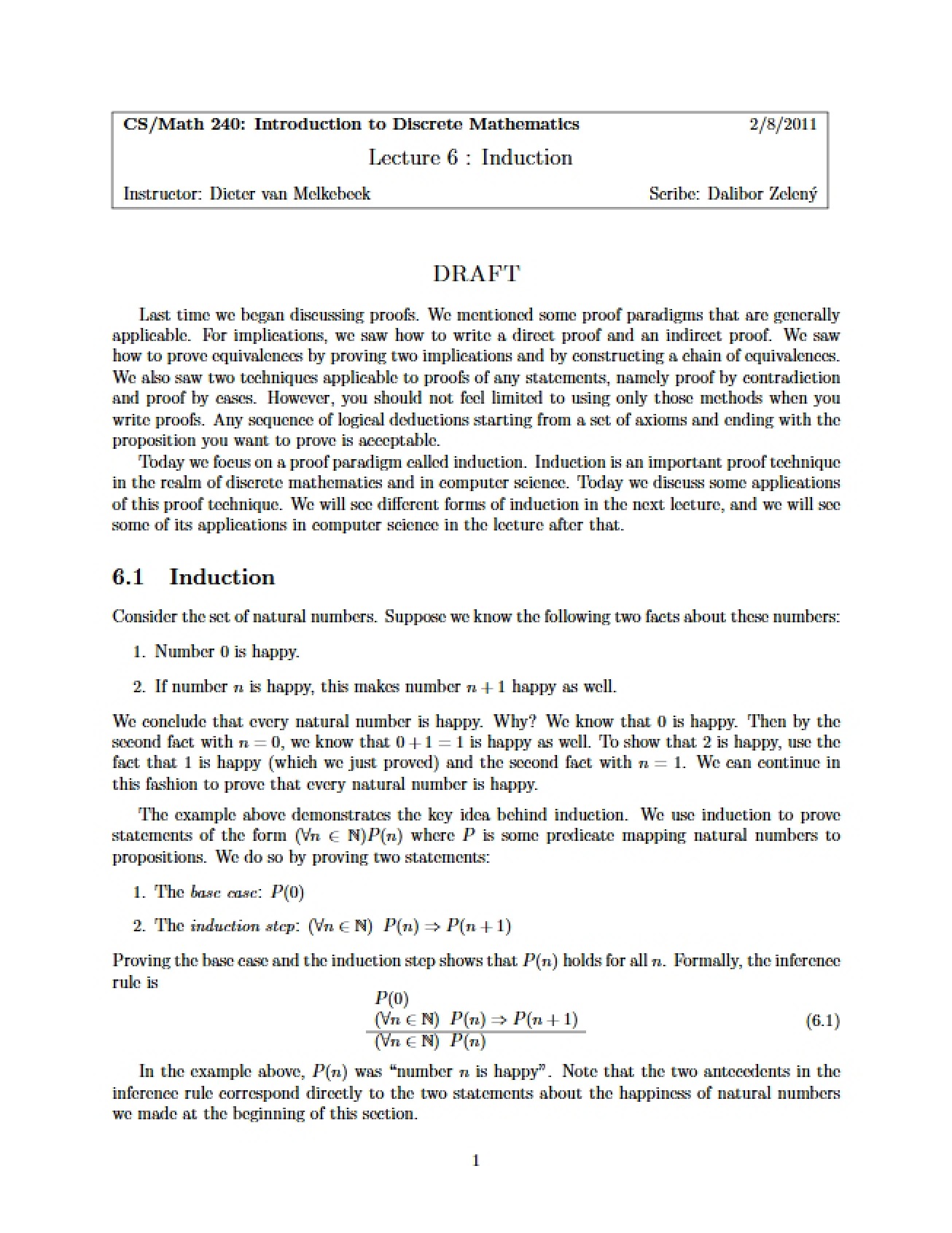 Draft on Induction - Lecture Six