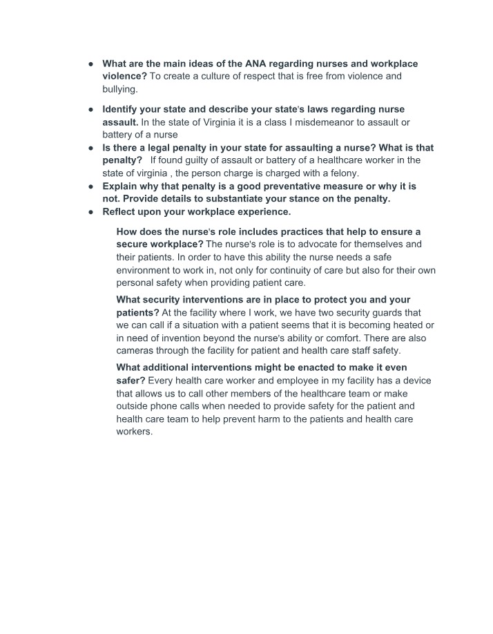 Workplace Violence and Nurse Safety - ANA