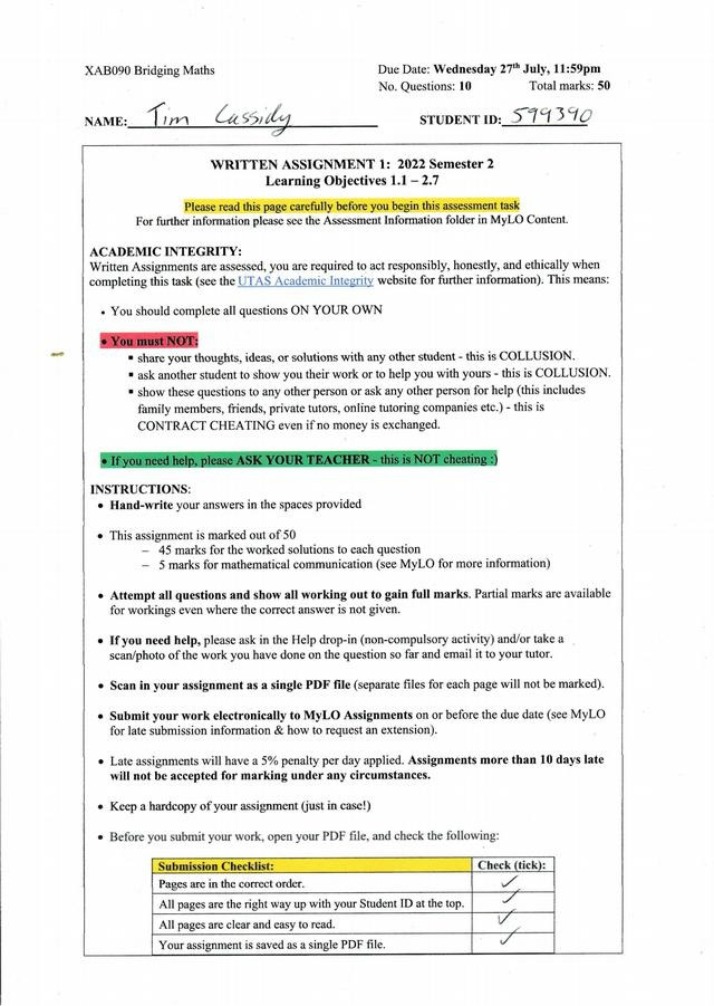 Written Assignment 1 - Bridging Maths