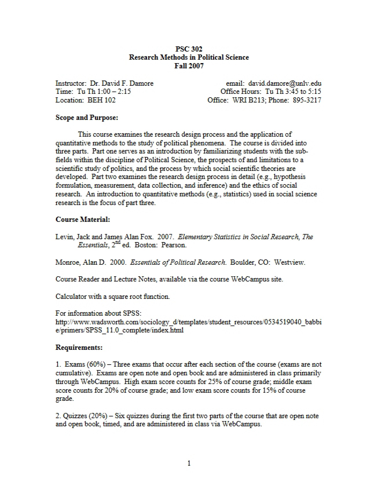 Research Methods Course Outline
