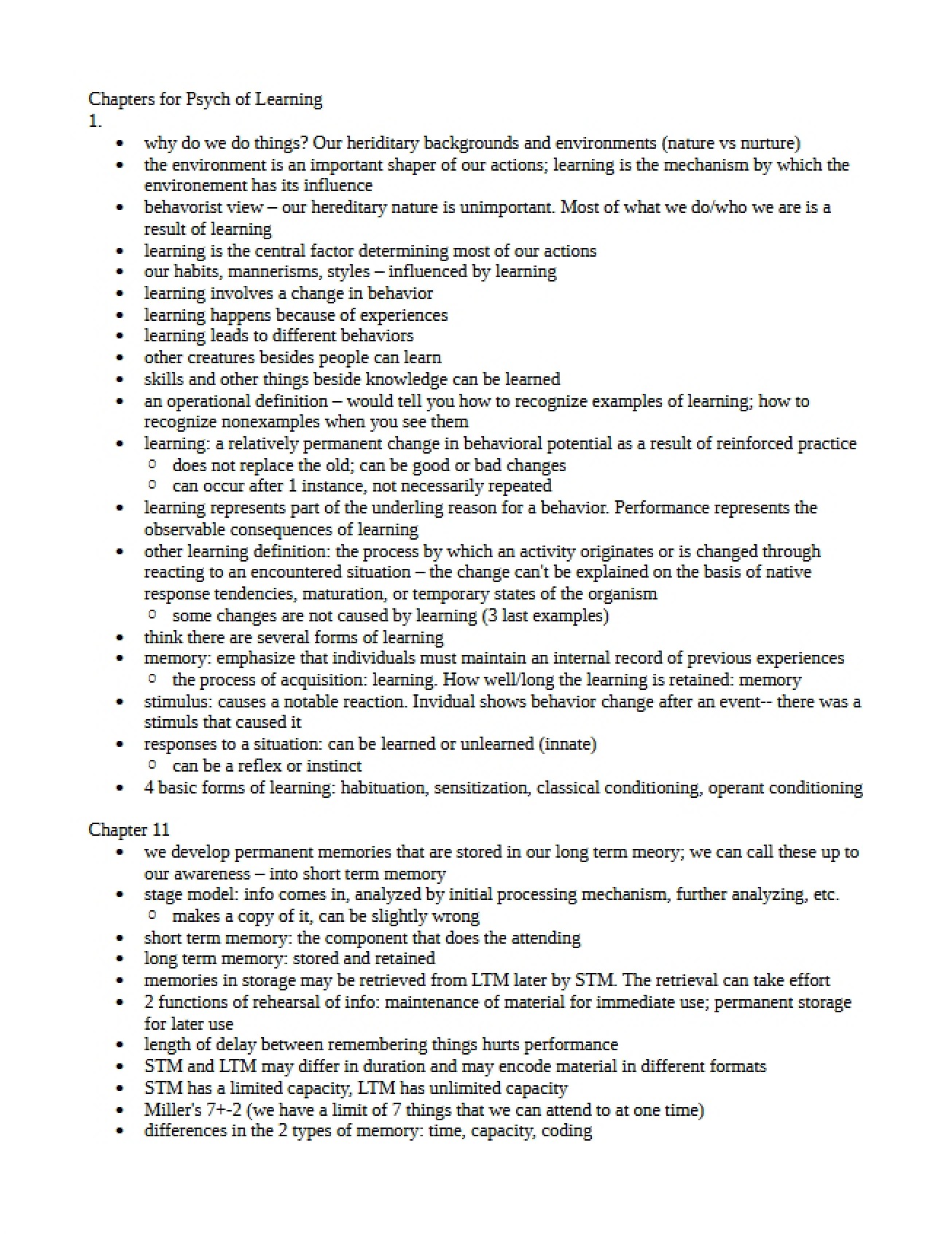 Psychology of Learning Chapters