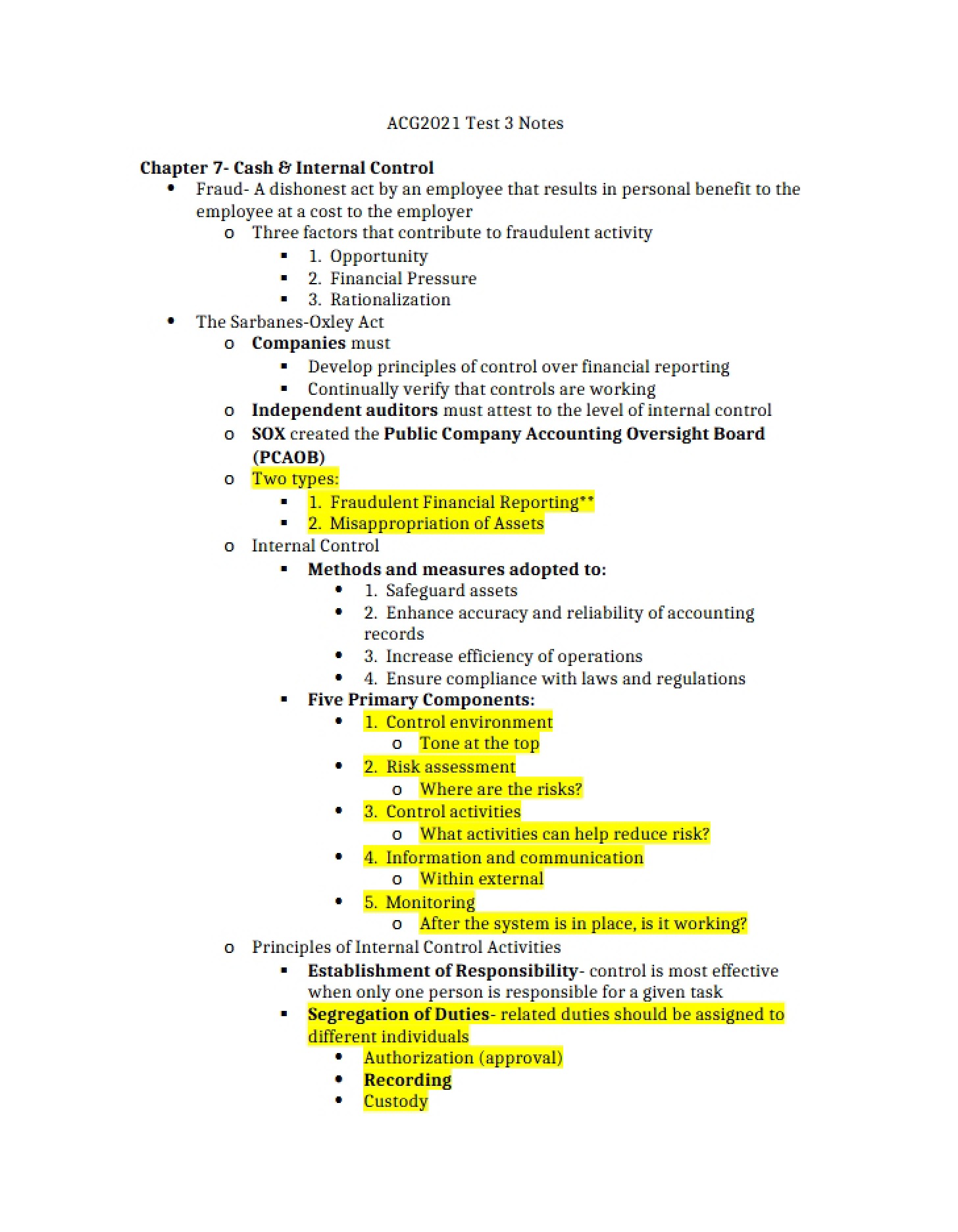 Internal Control and Cash (Chapter 7)