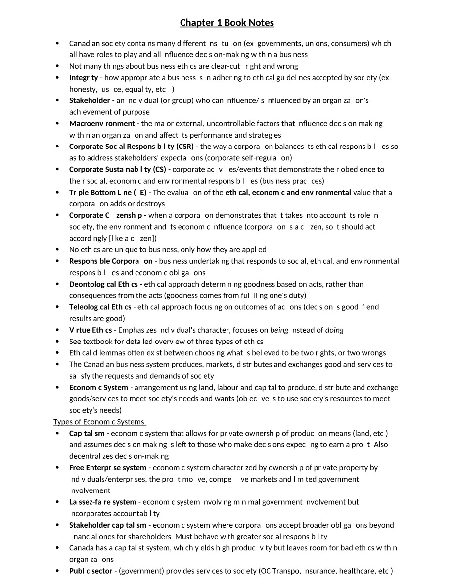 Notes on Business Ethics and CSR