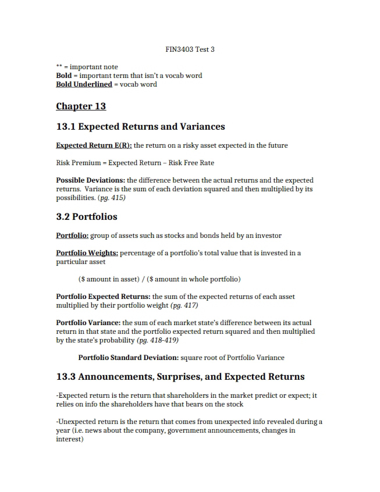 Understanding Variances and Expected Returns