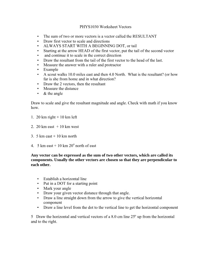 Worksheet on Vectors