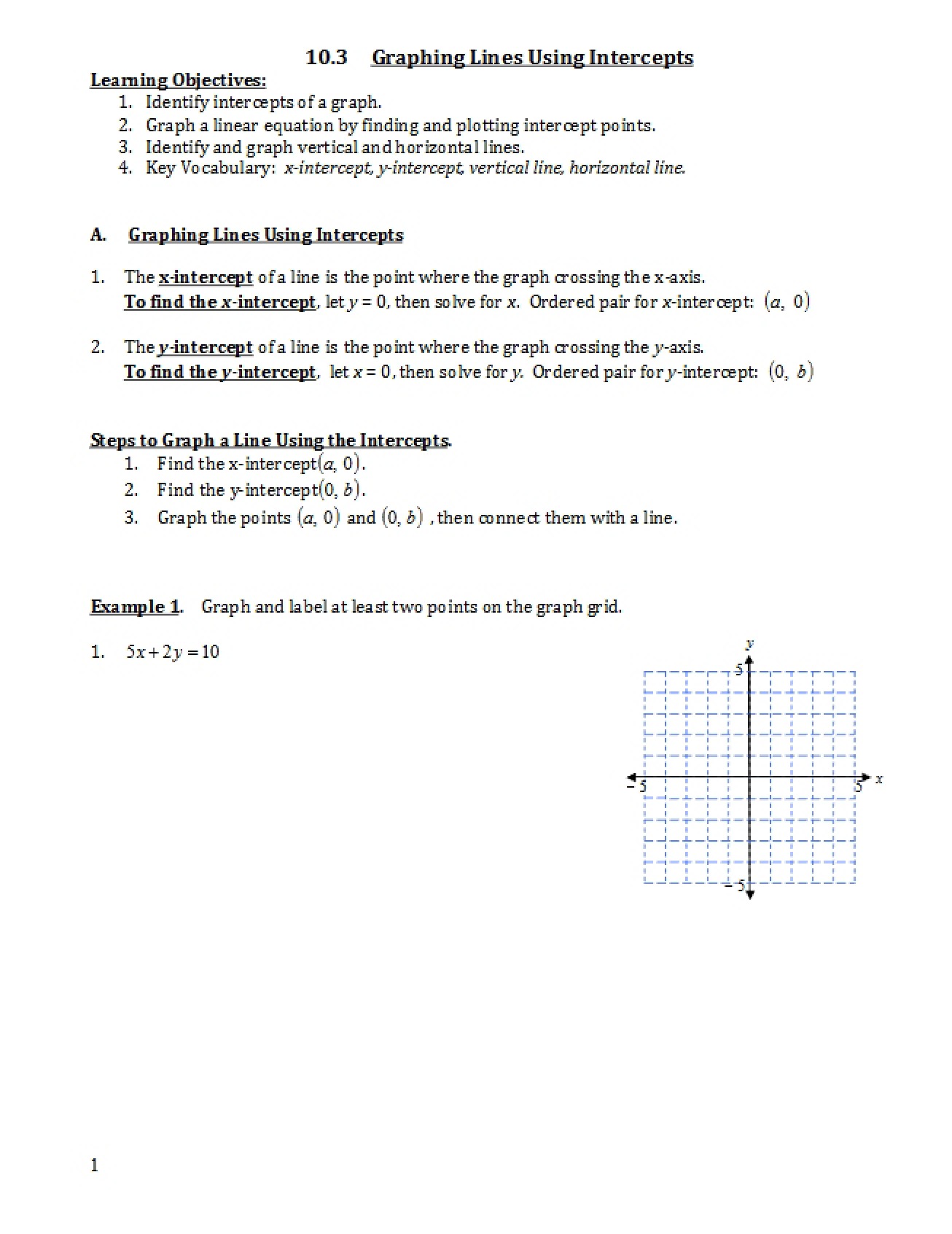 Using Intercepts to Graph Lines