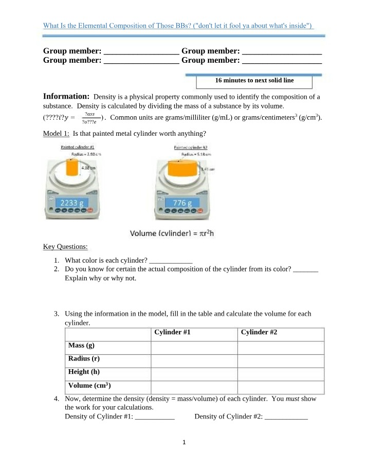 Determining Elemental Composition of BBs using Density