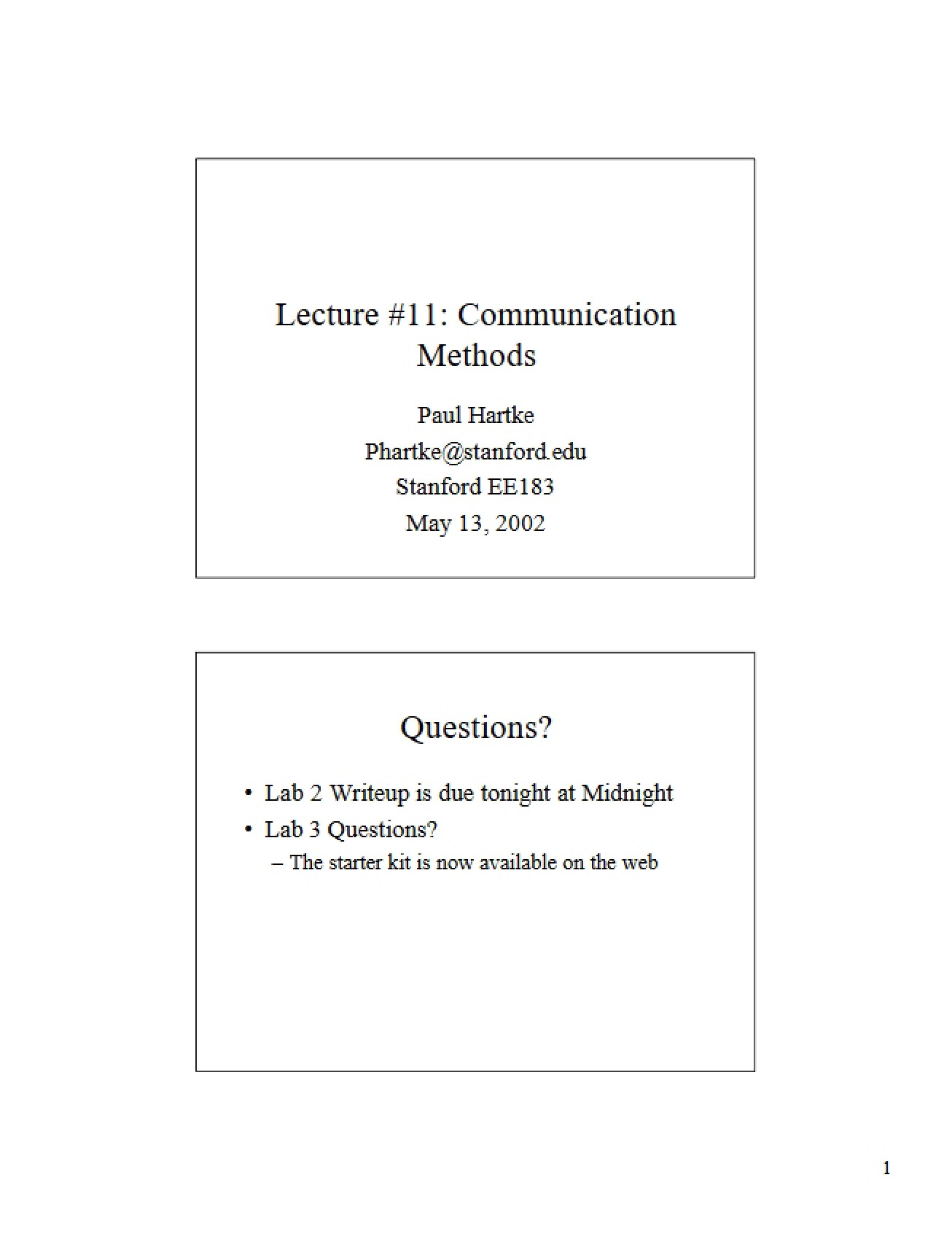Eleventh Lecture on the Topic of Communication Methods