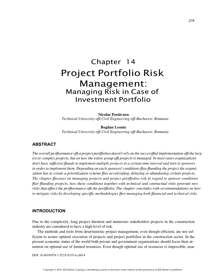 Project Portfolio Performance - Risk Management