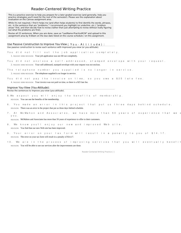 Practice in Reader-Centered Writing