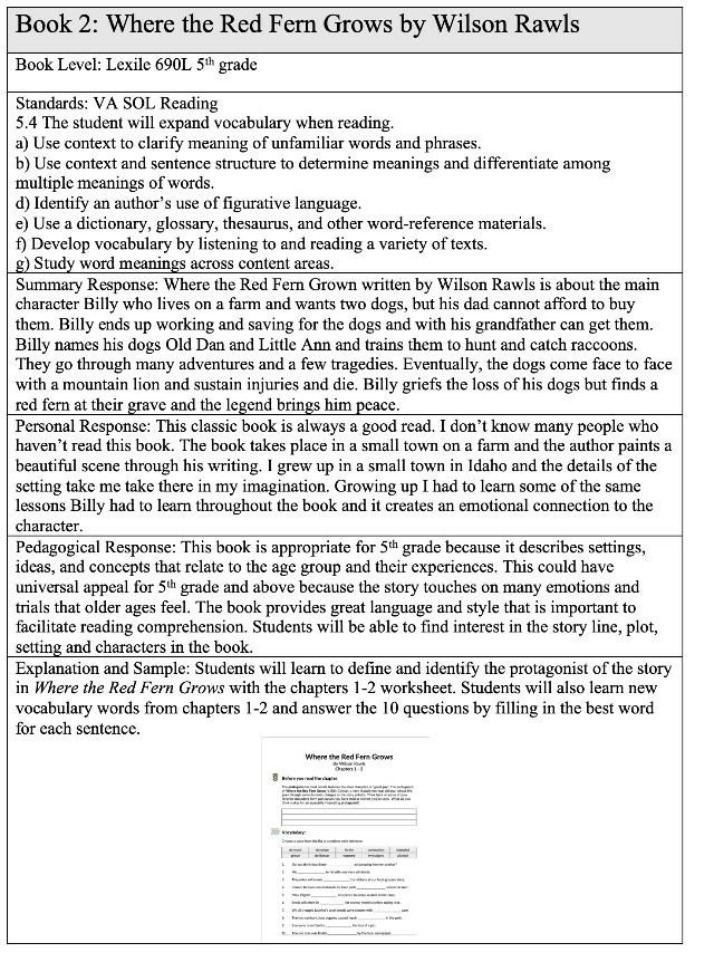 Book Study Guide - Where the Red Fern Grows