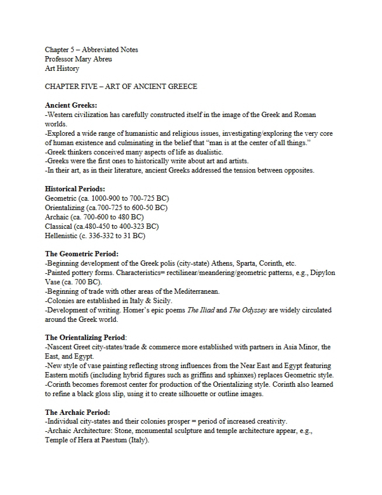 Abbreviated Notes Chapter 5