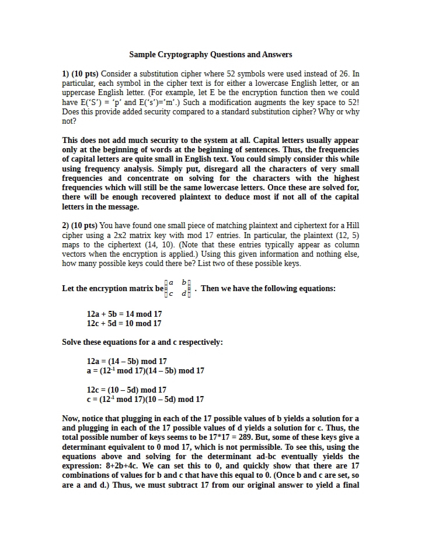 Cryptography Q&A Samples