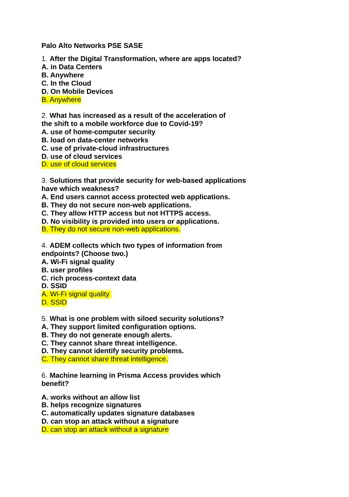PSE SASE Practice Questions - Palo Alto Networks