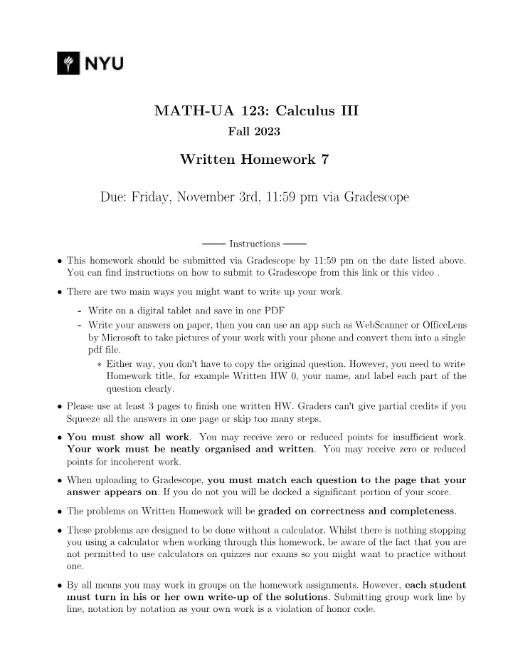 Calculus III Written Homework 7
